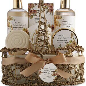 Luxury Honey & Almond Scent Personal Care Gift Basket Set Spa Self Care Kit
